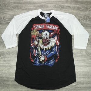 Terror Threads Shirt Mens Large Black White Killer Art Clown Horror Scary Movie